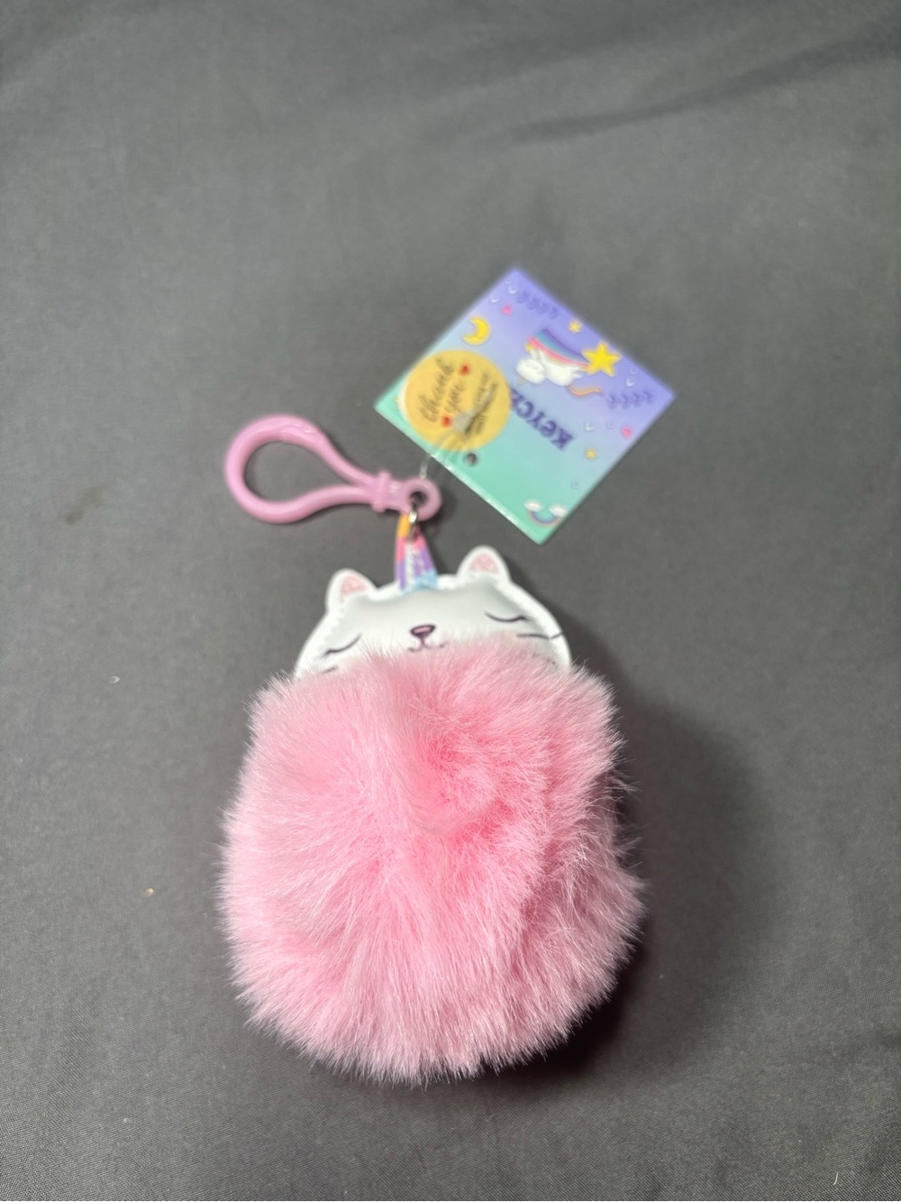 New Pink Unicorn Cat Pom Pom Keychain Plush - Bag Charm Cute Furry Bag Charm